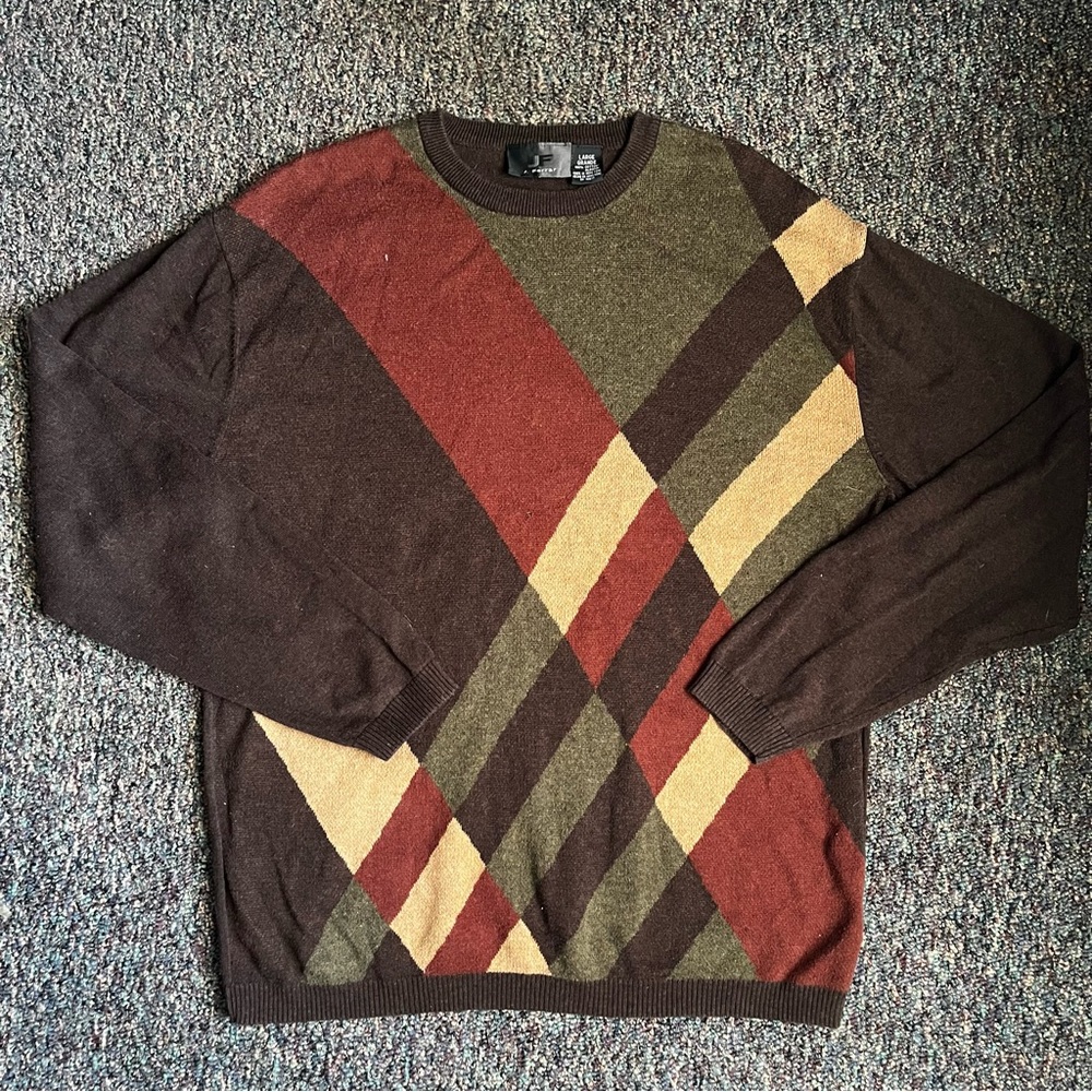 jf j.ferrar Crewneck Sweater Brown Red Geometric